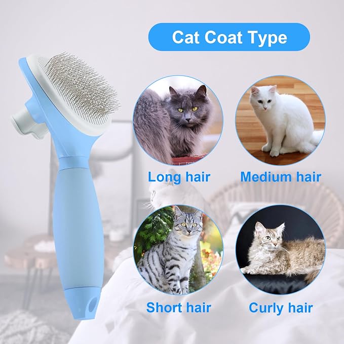Cat Brush for Shedding, Self Cleaning Brush for Long & Short Hair Cats | For Indoor Cats,Removes Loose Hair,Reduces Shedding,Soft Rounded Tips,Ergonomic Silicone Handle,Gentle Massage,Easy Grooming