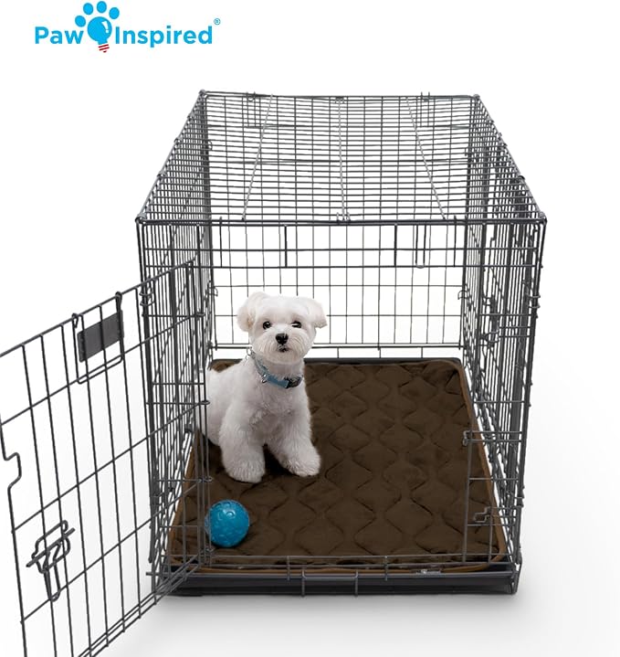Paw Inspired Washable Padded Crate Mats for Dogs, Gray, 35x22 Inch | Fits 36-inch Kennels, Leakproof, Waterproof Bottom, Plush Dog Pad, Pet Bed