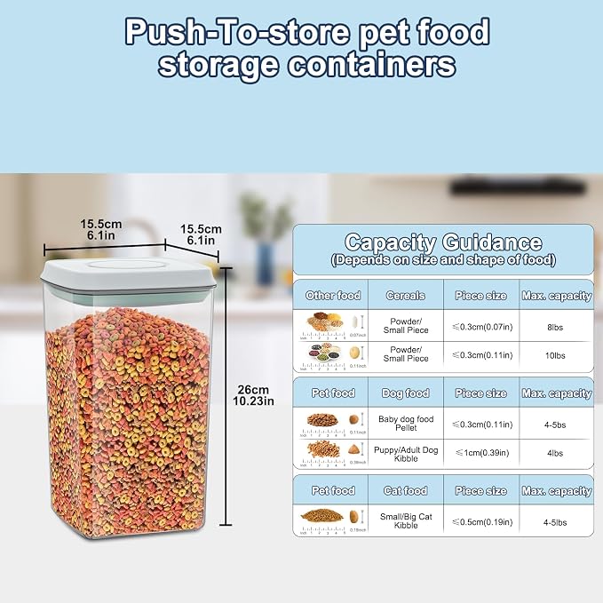 LEAWALK 4.2Qt 2Pack Airtight Dog Cat Food Storage Container and Dog Treat Containers BPA-Free, PET Clear Stackable Pet Storage Bin, 1 Cup Scoop, 1 Sponge cleaning brush, Pop Top, With handle (Grey)