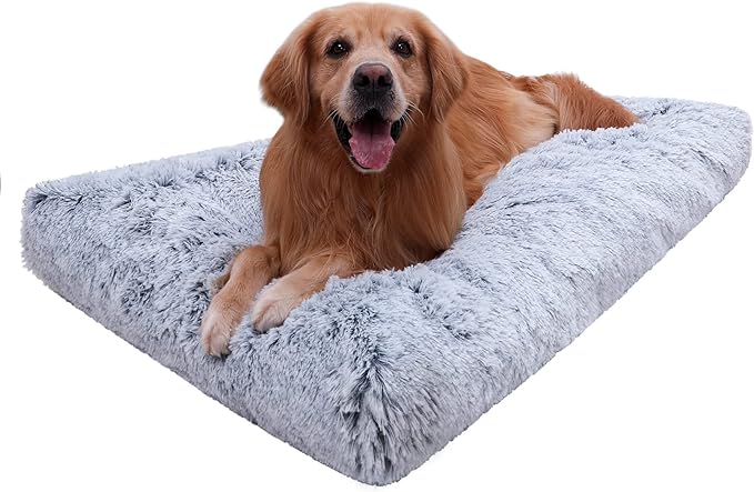 XXXL Dog Bed Washable, Large Waterproof Plush Pet Crate Pad 54", Grey | Ultra Soft Cozy, Removable Cover, Jumbo Dog Mat for Sleeping, Anti-Slip Bottom, Kennel Pad 54*37", Anti Anxiety ,120 lbs