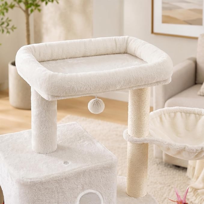 HUITREE 45in Cat Tree Tower with Big Condo for Indoor Cats,Cat Tower with Scratching Post,Scratching Board and Cat Toys,Multi-Level,Small Space,Transformer Cat Tree (336B)