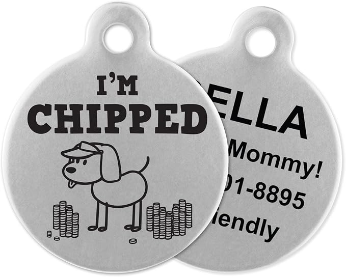 If It Barks - Engraved Pet ID Tags for Dogs - Personalized Stainless Steel Identification Tags - Custom Name Tag Attachment - Made in USA, I'm Chipped