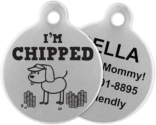 If It Barks - Engraved Pet ID Tags for Dogs - Personalized Stainless Steel Identification Tags - Custom Name Tag Attachment - Made in USA, I'm Chipped