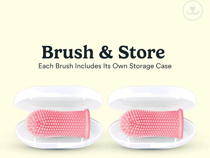 Jasper Dog Toothbrush, 360 Degree Pet Tooth Brushing Kit, Cat Toothbrush, Canine Dental Care & Teeth Cleaning Kit, Pet Finger Tooth Brush, Use with Dog Toothpaste, 2-Pack Pink