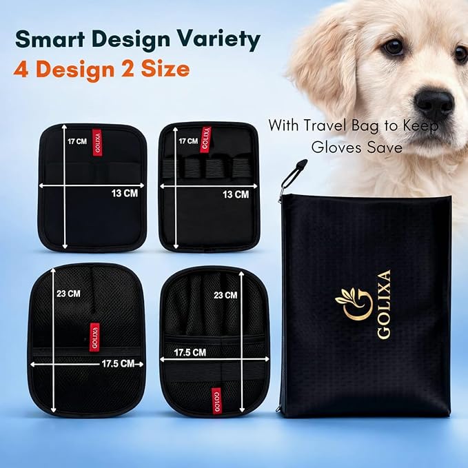 4 Pack Pet Hair Removal Glove for Dogs & Cats, 4 Designs Electrostatic Magic Brush Pet Hair Remover, Reusable Dog Hair Remover, Washable Pet Grooming Tools for Carpet, Sofa, Clothes & Car Seats