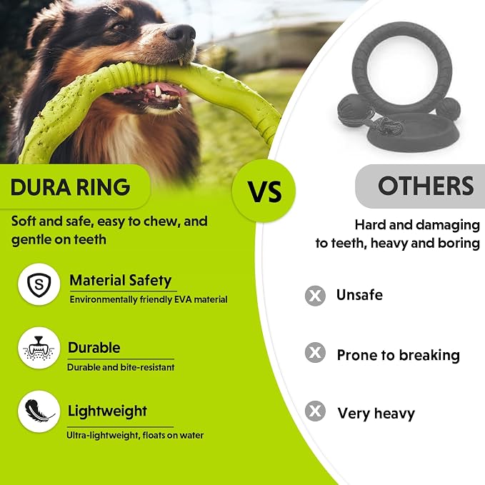 LaRoo Dog Ring Toy, Durable Soft Flying Disc for Throwing Catching Grabbing, Water Floating Dog Training Fetch Ring for Medium Large Breeds, Outdoor (Green/11.8Inch)