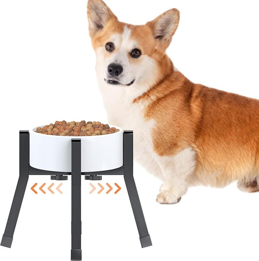 Raised Dog Bowl Stand Medium-Sized Dogs with Adjustable Width (6-8"),Single Food and Water Stand Feeder(Bowls Not Included)