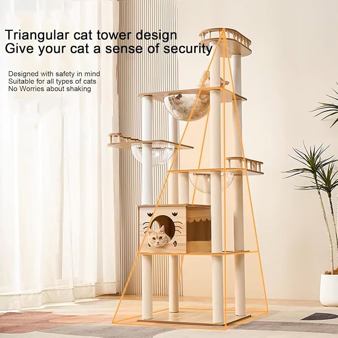 Yinanroa 73-Inch Cat Tower for Multiple Cats, Cat Tower for Large Cats, Slim, Stable, Freestanding, Popular,Prevents Cats from Falling, Space Saving, Wooden Cat Tree. 20lb (8782)