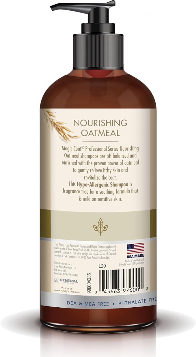 Four Paws Magic Coat Nourishing Oatmeal Hypoallergenic Dog Shampoo, 16 oz | Fragrance-free, for dogs & cats, moisturizing dog wash for itchy dry skin, soothes sensitive skin, all coat types