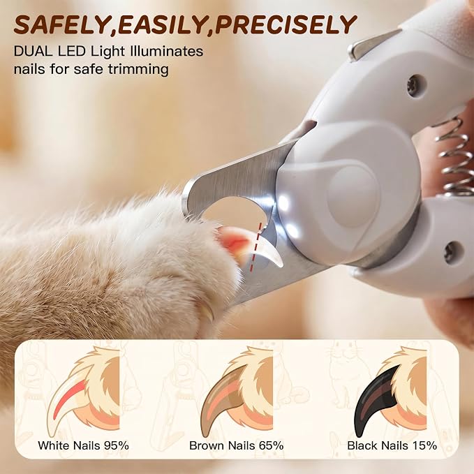 Dog Nail Clippers with Lights, Safe & Stress-Free for Sensitive Pets | Dual LED Lights, Safety Side Lock, Nail File, Anti-Slip Handles,Painless Pet Nail Trimmer for Large & Medium Dogs & Cats Claw