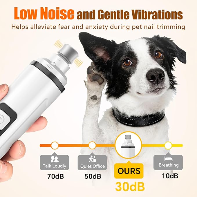 Dog Nail Grinder Electric Powerful 3 Speeds Dog Nail Clippers with Lights Quiet Cat Nail Clipper Painless Care Trimmers Tools for Small Medium Large Dogs and Cats (Black)
