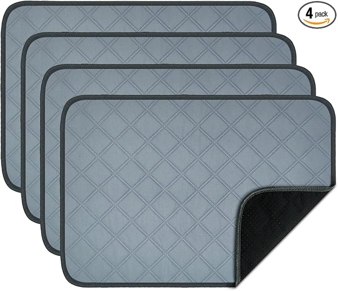 RIOUSSI Reusable Pee Pads for Dogs, Puppies. Washable, Absorbent, Leakproof | Soft Material | Non-Slip Bottom | Ideal for Dog-Potty Training | Light Gray, 18"x24", 4-Pack
