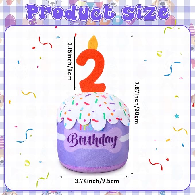Dansydaisy Dog Birthday Cake Toy Squeaky Plush Toy for Girl Boy Gifts, Chew Accessories for Dog Birthday Party Decor Favor for Large, Medium and Small Dogs(2nd,Purple)