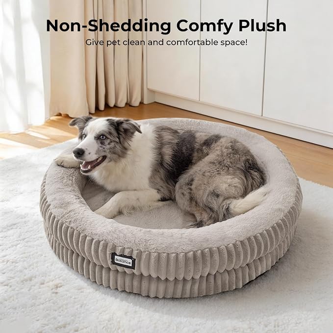 BALANCE Donut Dog Bed, 36 Inches Round Dog Bed Large Size Dogs Washable, Orthopedic Calming Dogs Beds for Kitten, Fluffy Plush Faux Fur Pet Bed with Anti-Slip Bottom