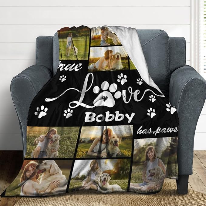 Personalized Dog Blankets with Photos Custom Dog Blanket with Pictures - Customized Pet Memorial Blanket Gifts for Loss of Dog, Loss of Pet Remembrance Gift, in Loving Memory Blanket for Dog Lover M