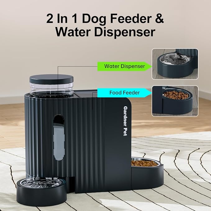 Gardner Pet Automatic Cat Feeder and Water Dispenser, 1.8 Gallons*2 Gravity Food Dispenser Set with Stainless Steel Bowls, Large Capacity for Multi Cats, Small Medium Puppies(Dark Blue)