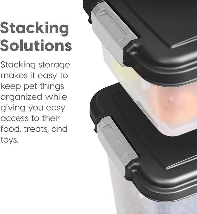 IRIS USA 30 lb + 11 lb Airtight Pet Food Storage Containers with Wheels | Stackable Pet Food Plastic Storage Bins with Wheels for Cat and Dog Food, Made in USA