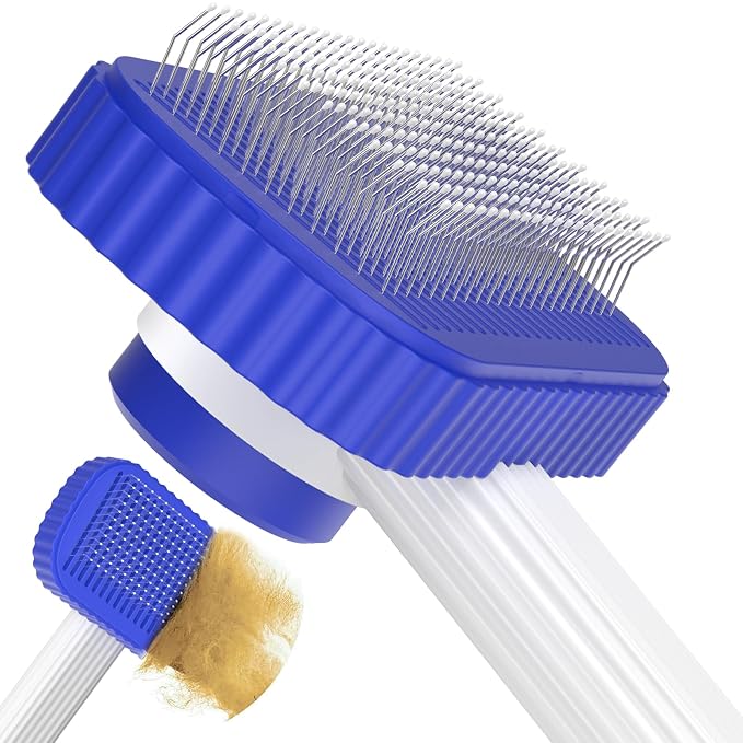 Dog Brush, Cat Brush for Long Haired Cats | Remove Loose Fur Undercoat and Mats, Rounded Pins Reduces Painful Pulling, Not for Tangle and Curly Fur, Sapphire