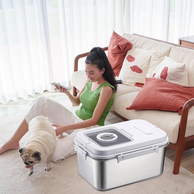 14-18 lb Stainless Steel Dog Food Storage Container | with Silicone Airtight Lid, Scoop, Easy to Clean Metal Pet Dog Cat Food Storage Container Keep Fresh