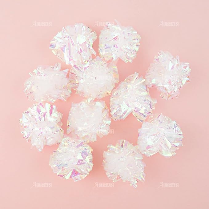 AUEAR, 20 Pack Dye Free Cat Crinkle Balls 2" Mylar Sounds Shiny Kitty Glitter for Cats