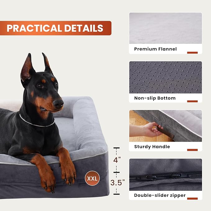Upvilla XXL Orthopedic Dog Bed, Four-Sided Cushioned Egg-Shaped Foam Dog Sofa, Waterproof Removable Cover, Pet Sofa Bed with Non-Slip Base, Giant Dog Bed,Gray