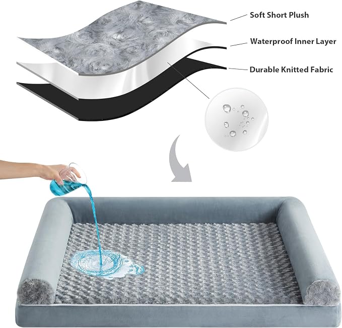 BFPETHOME Orthopedic Washable Large Dog Bed for Senior Dog Comfy Sleep | Waterproof Big Soft Pet Couch Bed for Dogs Relax with Removable Cover Supportive Egg Crate Foam Grey 36x27 Inch