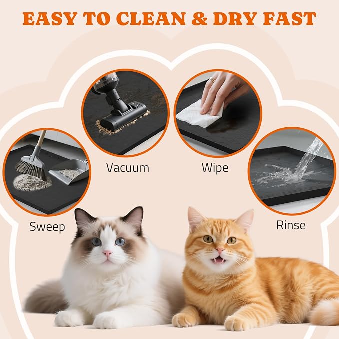 Pawtners Silicone Cat Litter Mat 34 x 22 in, Easy to Clean | Non-Slip Kitty Litter Mat for Floor, Waterproof & Urine-Proof Cat Litter Mat Litter Trapping Mat, Soft on Kitty Paws