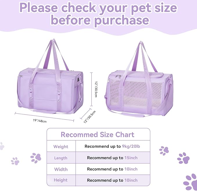 PETSFIT Large Cat Car Carrier with Patented Safety Buckles(19 x 12 x 12) – Roomy Escape-Proof for Safe Driving, Lockable Zippers & Safety Tether, Soft-Sided Travel Carrier for Road Trips & Vet Visits