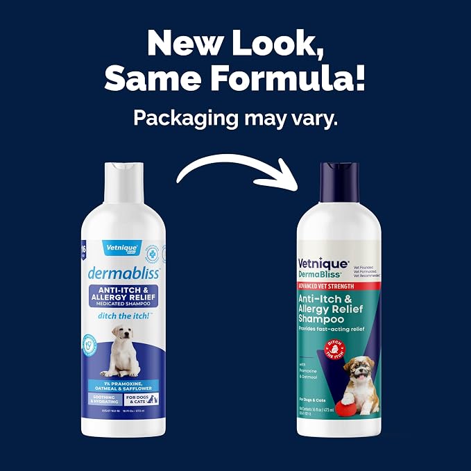 Vetnique Dermabliss Advanced Medicated Pramoxine Anti Itch Dog Shampoo | Itchy Skin Relief & Allergy Relief, Max-Strength Soap-Free Oatmeal Dog Wash, Cat Shampoo & Puppy Shampoo, Sensitive Skin