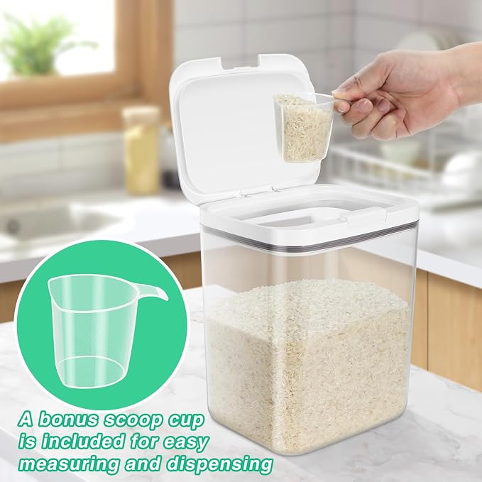 11 Lbs Rice Storage Container 5.8Qt Flour Sugar Containers with Flip-up Lid | Airtight BPA Free Dog Food Storage Bin Crystal-Clear Plastic Dry Food Holder for Kitchen Pantry Organization