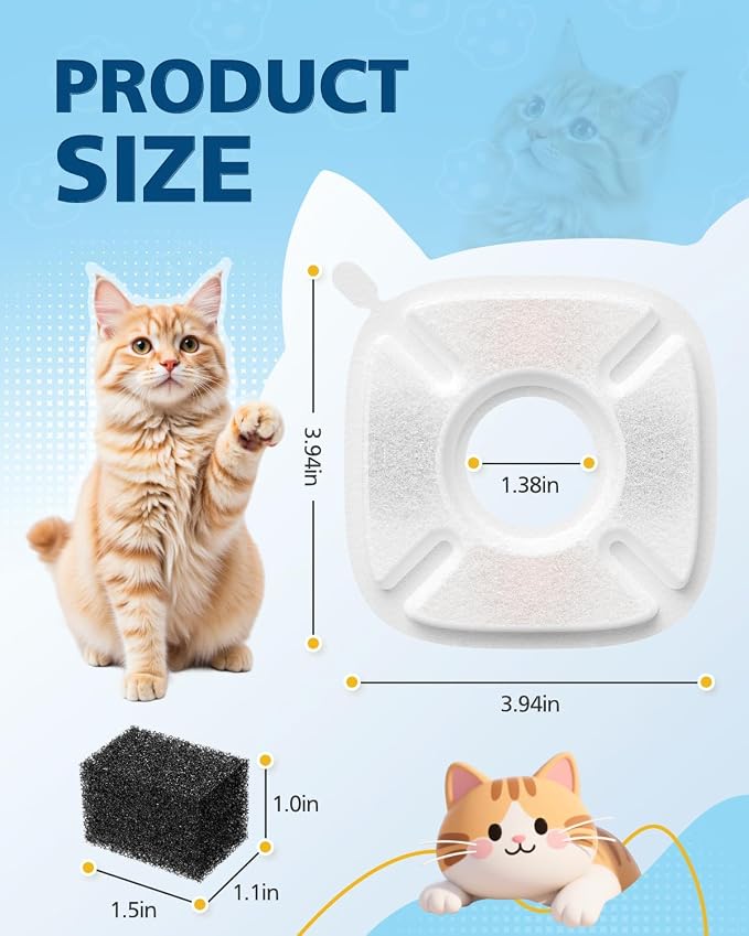 50 Pcs Cat Water Fountain Filters for Veken 95oz/2.8L, 67oz, 135oz Dog Water Fountain Automatic Pet Fountain Dog Water Dispenser 25Pcs Pet Fountain Filter Replacement & 25Pcs Pre-Filter Sponges
