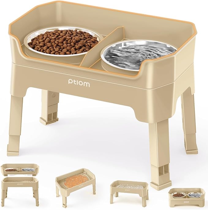3-in-1 Elevated Dog Bowls with Adjustable Stand, Slow Feeder & 2x56oz Bowls