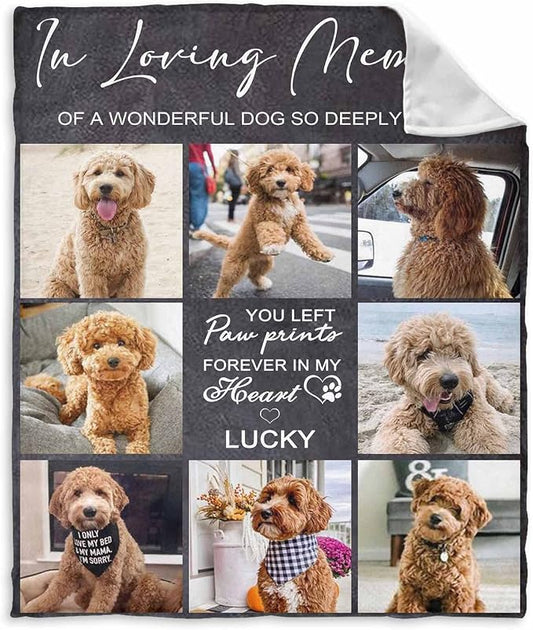 Personalized Dog Memory Blankets with Beloved Photo You Left Paw Prints Forever in My Heart in Loving Memory Blanket Custom Loss of Loved one Memorial Blanket Gift for Dogs Pets Lovers 50X60 Inch