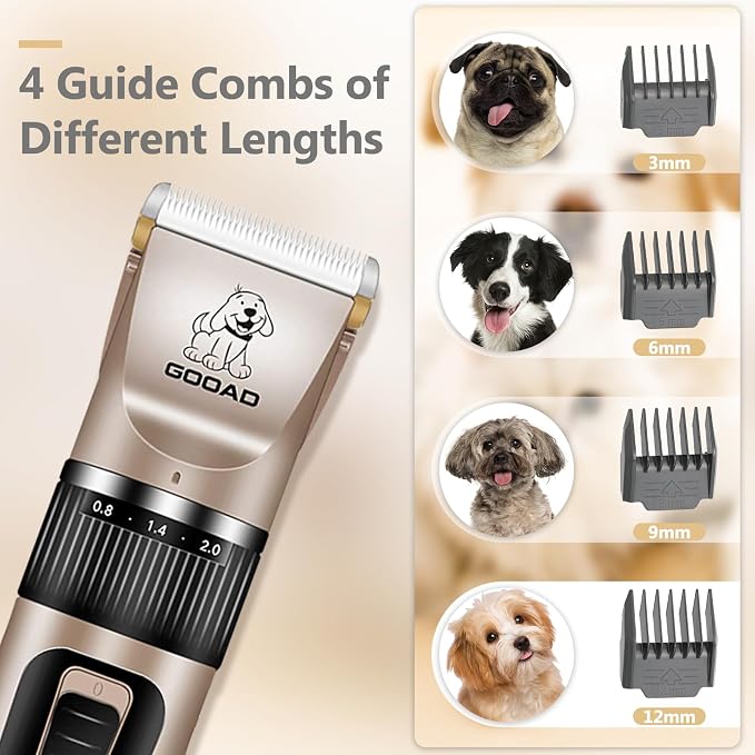 Dog Clippers Grooming Kit and Paw Trimmer for Heavy Thick Hair&Coats | 3-in-1 Clipper+Paw Trimmer+Nail Grinder, <60dB Quiet, Cordless,LED Display, 4 Guide Combs, Detachable Titanium-Ceramic Blade
