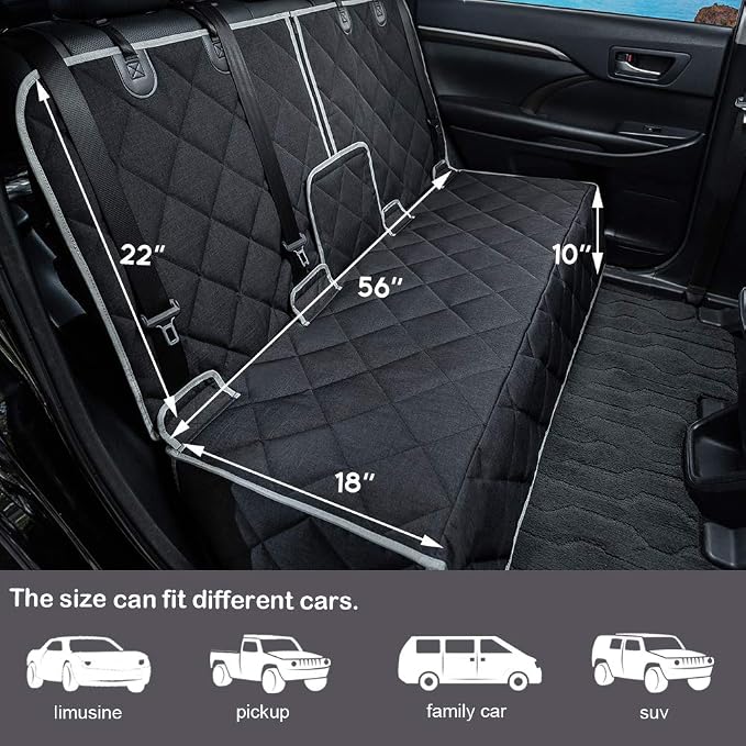 petalage Dog Car Seat Cover Waterproof 56” x 50“ for for Trucks Cars & SUVs Back Seat Heavy-Duty Nonslip Pet Car Seat Cover Protector
