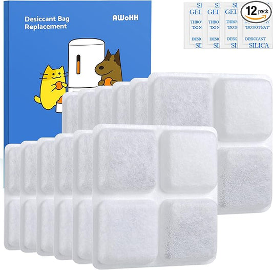 12-Pack 2026 PLUS Pet Food Desiccant Bag,Compatible with Pet Automatic Cat dog Feeders, Desiccant Bag Replacement for Cat Feeder,Maintains Food Freshness