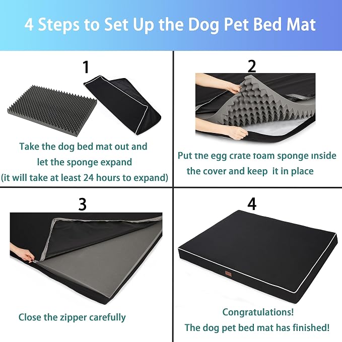 Orthopedic Dog Bed,Small M Sized Dog 30''X20''x3'' Soft Waterproof Egg Foam Pet Crate Beds Mat or Kennel Pads with Removable Washable Cover,Non-Slip Bottom,Black