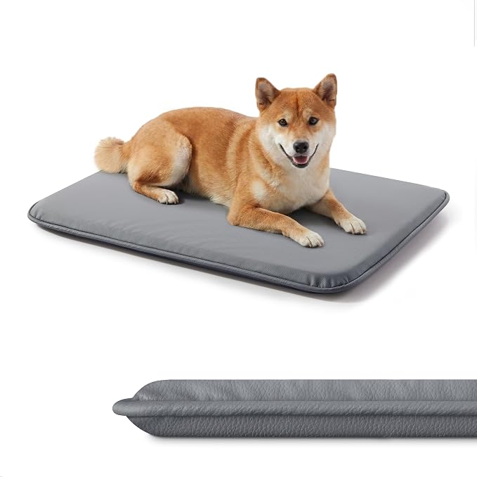 Waterproof Cooling Dog Crate Pad for Mid-Large Dog Indoor Outdoor | 35×22" Dual‑Sided Washable Dog Bed for Crate, Foam Kennel Sleeping Mat Wipeable, Grey