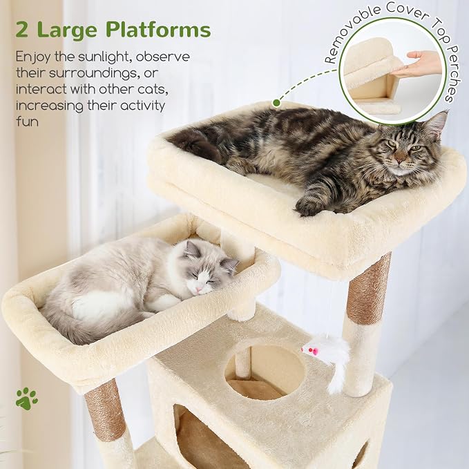 Globlazer 83inch Sturdy Multi-Level Tall Cat Tower, S83G, Beige | Extra Large Heavy Duty Cat Tree for Indoor Large Adult Cats Kittens with 2 Cat Condo, 8 Scratching Post, 2 Hammock