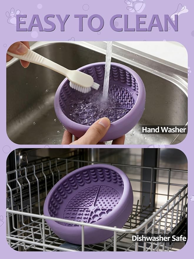 Dog Lick Bowl with Brush and Scraper, Anxiety Relief Lick Mat for Dogs, Non-Slip Freeze Licking Bowl Enrichment Puzzle Feeder for Distraction, BPA Free Silicone, Dishwasher Safe