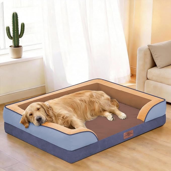 Comfort Expression Orthopedic Dog Bed for Extra Large Dogs with Bolster | Waterproof Dog Couch Bed with Washable Cover & Non-Slip Bottom, Supportive Egg Crate Foam XL Pet Bed, 45x35 Inch