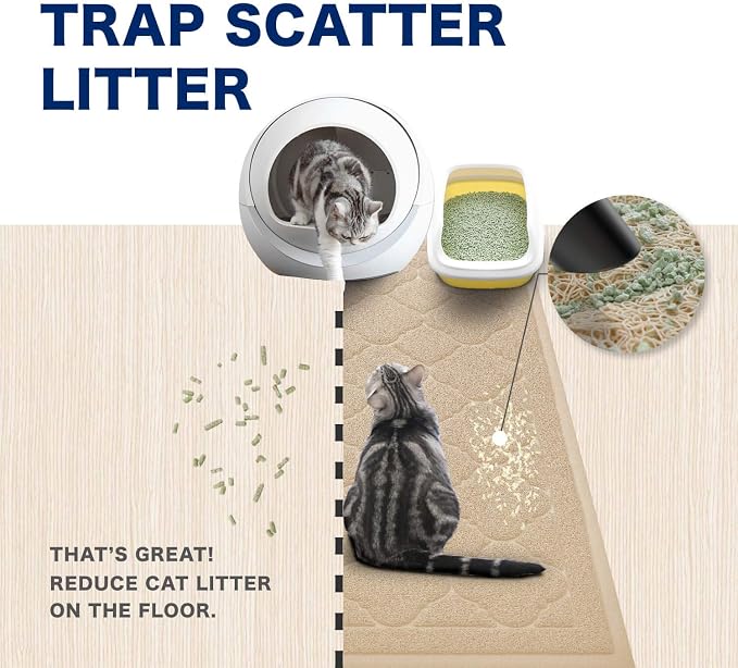 Cat Litter Box Mat, Kitty Premium PVC Pad, Durable Trapping Rug, Phthalate Free, Urine-Resistant, Scatter Control, XXL 47 x 36 Inch, Beige