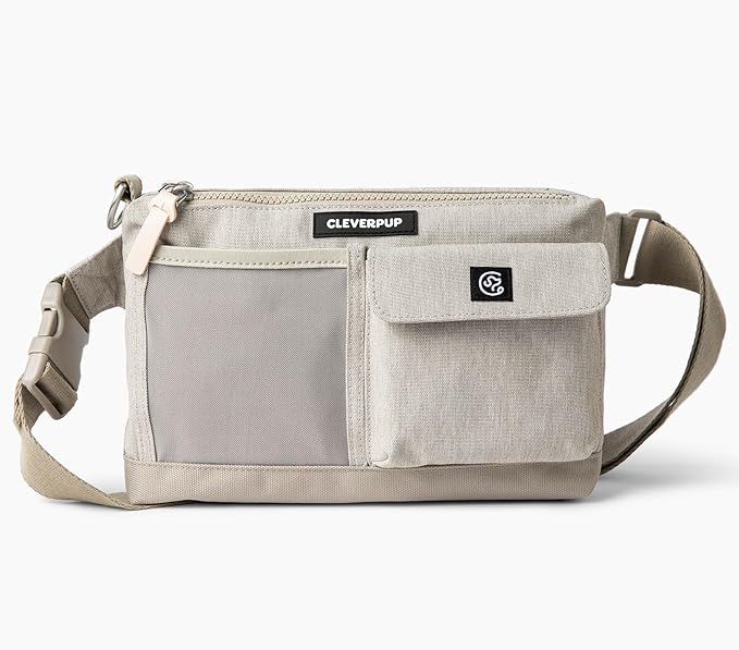Dog Walk & Train Sling Bag - Hands-Free Dog Walking & Training Bag with Treat Pouch, Poop Bag Holder & Phone Pocket - Crossbody or Fanny Pack, Adjustable Strap - Sand