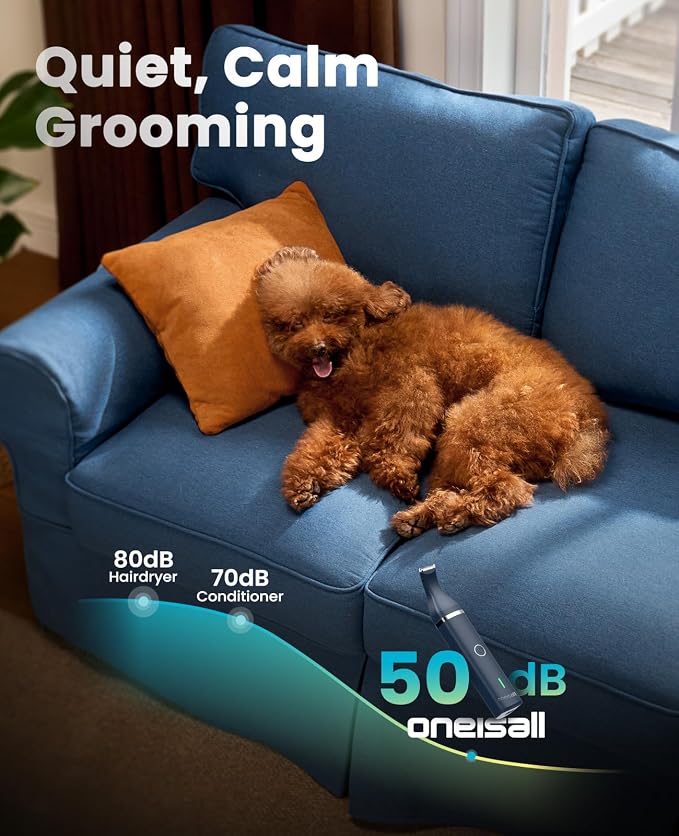 oneisall Dog Paw Trimmer, Small Dog Clippers with Double Blades (Teal) | Low Noise, Gentle Skin-friendly Design, Cordless Precision Pet Hair trimmer for Grooming, for Paws, Eyes, Ears, Face, Rump