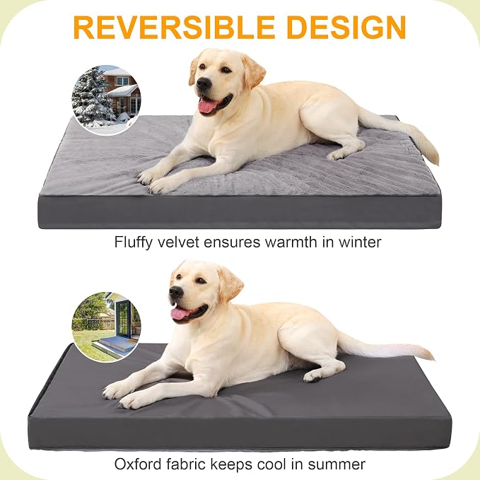KSIIA Orthopedic Dog Bed for Large Dogs with Waterproof, Dark Grey, 41x27 | Deluxe Soft Plush Dog Crate Bed, Washable Pet Mat with Removable Cover & Egg Crate Foam for Large Dogs Sleeping & Relaxing