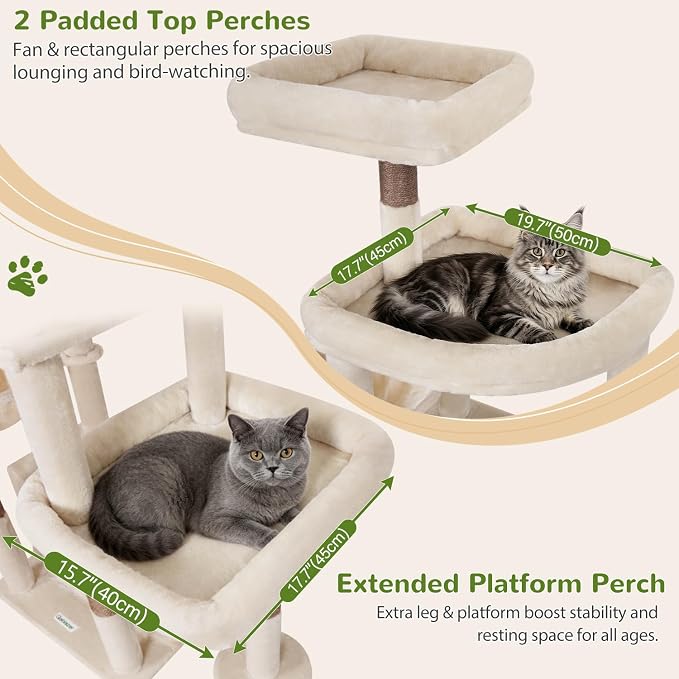 Globlazer 75in Sturdy Cat Tree Tower for Indoor Large Cats, S75, Beige | Multi-Level Heavy Duty Cat Tower with Scratching Post, Oversized Condos & Perches for Big Cats, Large Baskets, Enlarged Base