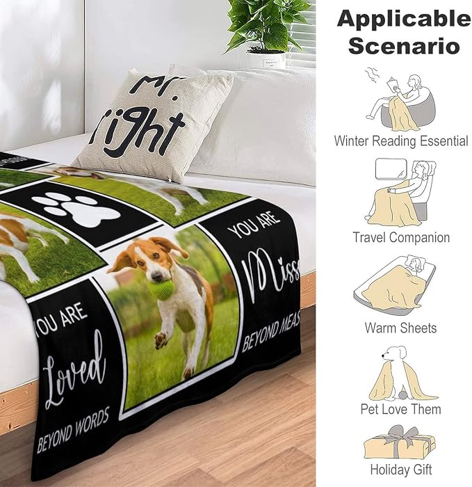 Artsadd Personalized Blanket with Picture Memorial Pet Loss Sympathy Gift in Memory of Dog Cat Custom Photo Blanket