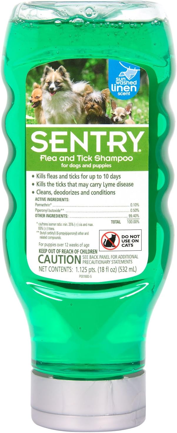 SENTRY PRO Flea and Tick Shampoo for Dogs, Rid Your Dog of Fleas, Ticks and Other Pests, Sunwashed Linen, 18 oz | Ideal for Dogs & Puppies 12 Weeks+; Cleans, Conditions & Deodorizes; complement to monthly topical drops