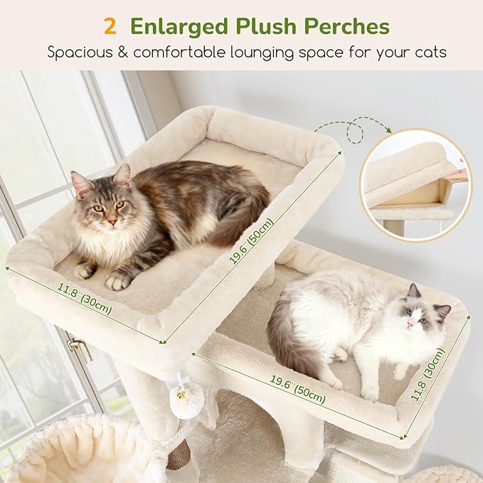 Globlazer 80in Extra Large Tall Corner Cat Tree Tower, S80G, Beige | Multi-Level Cat Condos for Multiple Indoor Cats Large Adult Kittens, Scratching Posts, 2 Widened Perches, Adjustable Baskets