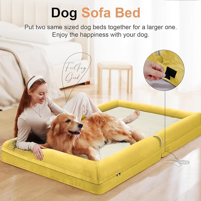 NANUYA Orthopedic Dog Bed for Jumbo Dogs, 53 x 42 Inch, Ginger | Egg crate foam for joint support, 3-sided bolster pet sofa, waterproof lining, washable cover, and non-skid base